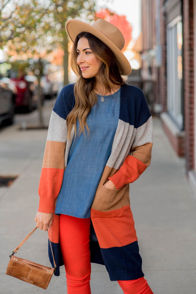 Ribbed Color Block Tunic Cardigan - Betsey's Boutique Shop - Coats & Jackets