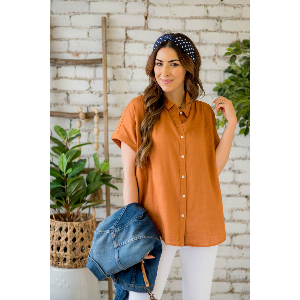 Oversized Cuffed Button Up Blouse - Betsey's Boutique Shop