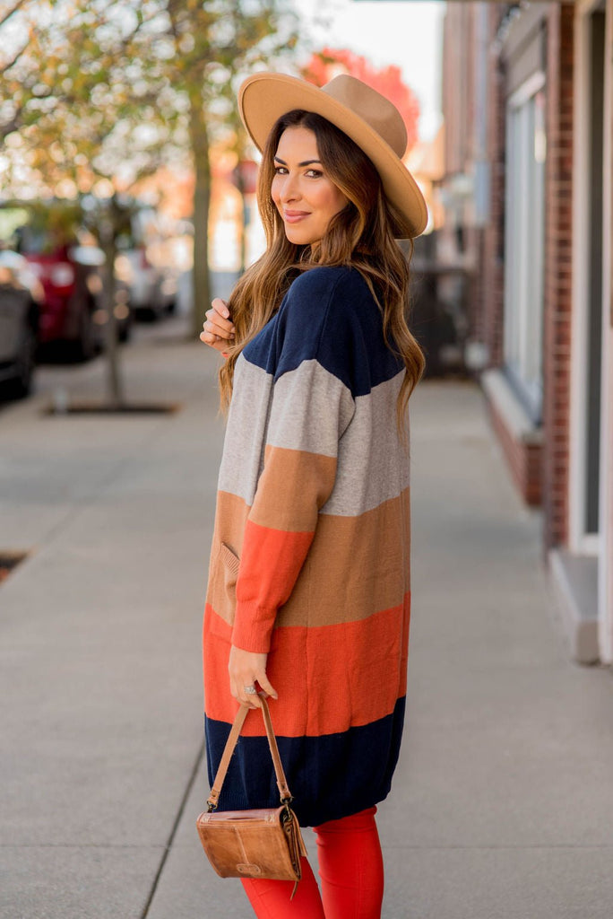 Ribbed Color Block Tunic Cardigan - Betsey's Boutique Shop - Coats & Jackets