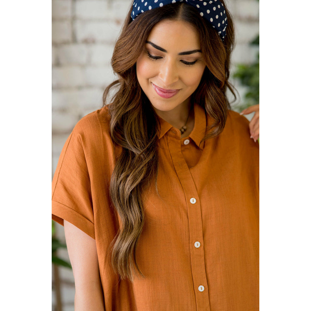 Oversized Cuffed Button Up Blouse - Betsey's Boutique Shop