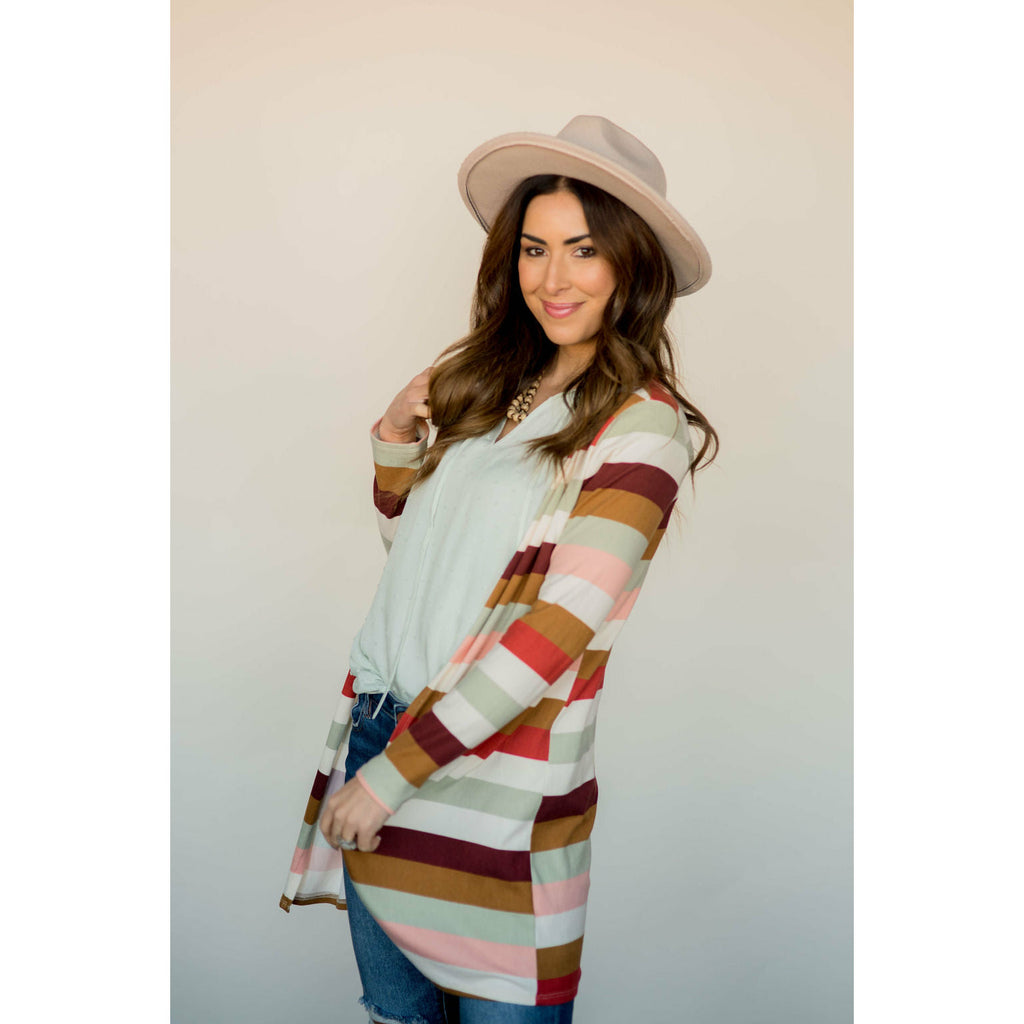 Muted Striped Tunic Cardigan - Betsey's Boutique Shop