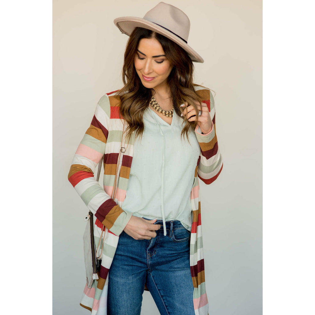 Muted Striped Tunic Cardigan - Betsey's Boutique Shop