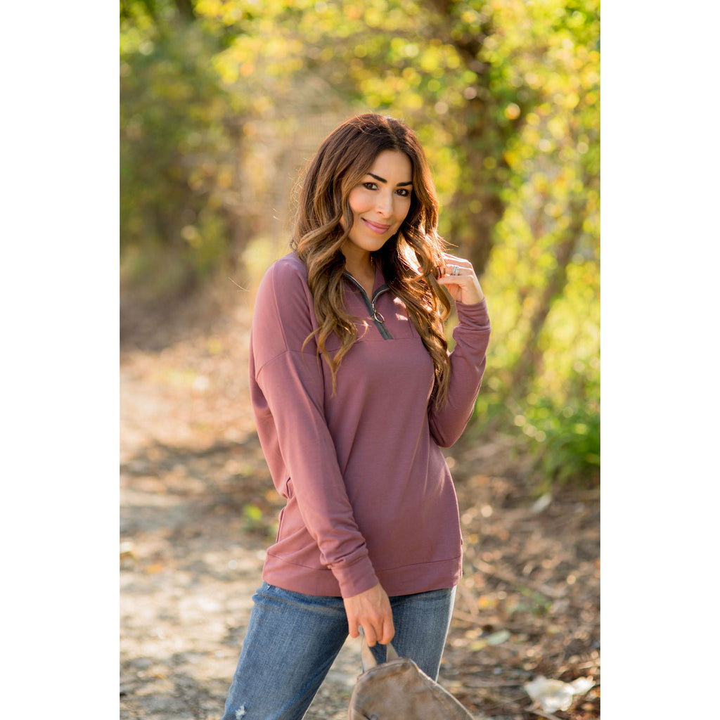 Solid Zip Up Pullover - Betsey's Boutique Shop