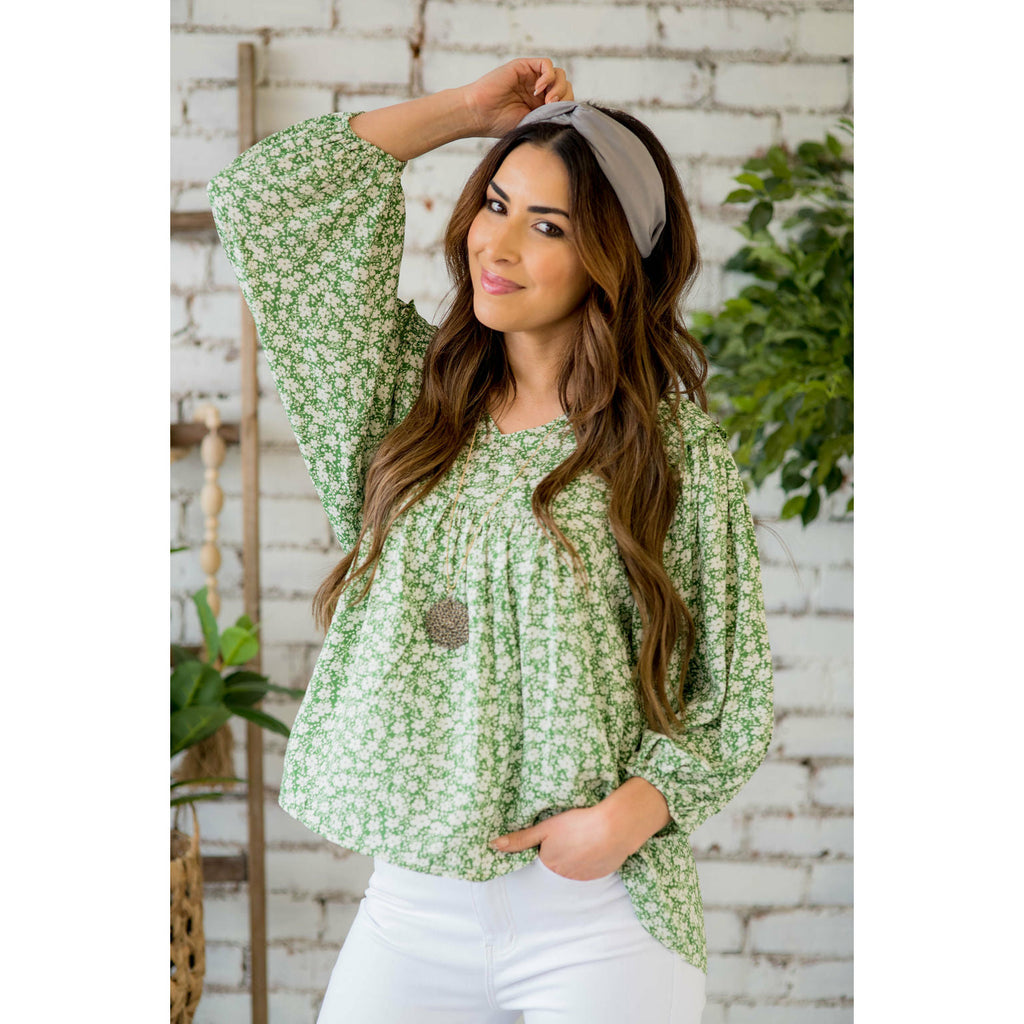 Field Of Daisies Bibbed Blouse - Betsey's Boutique Shop