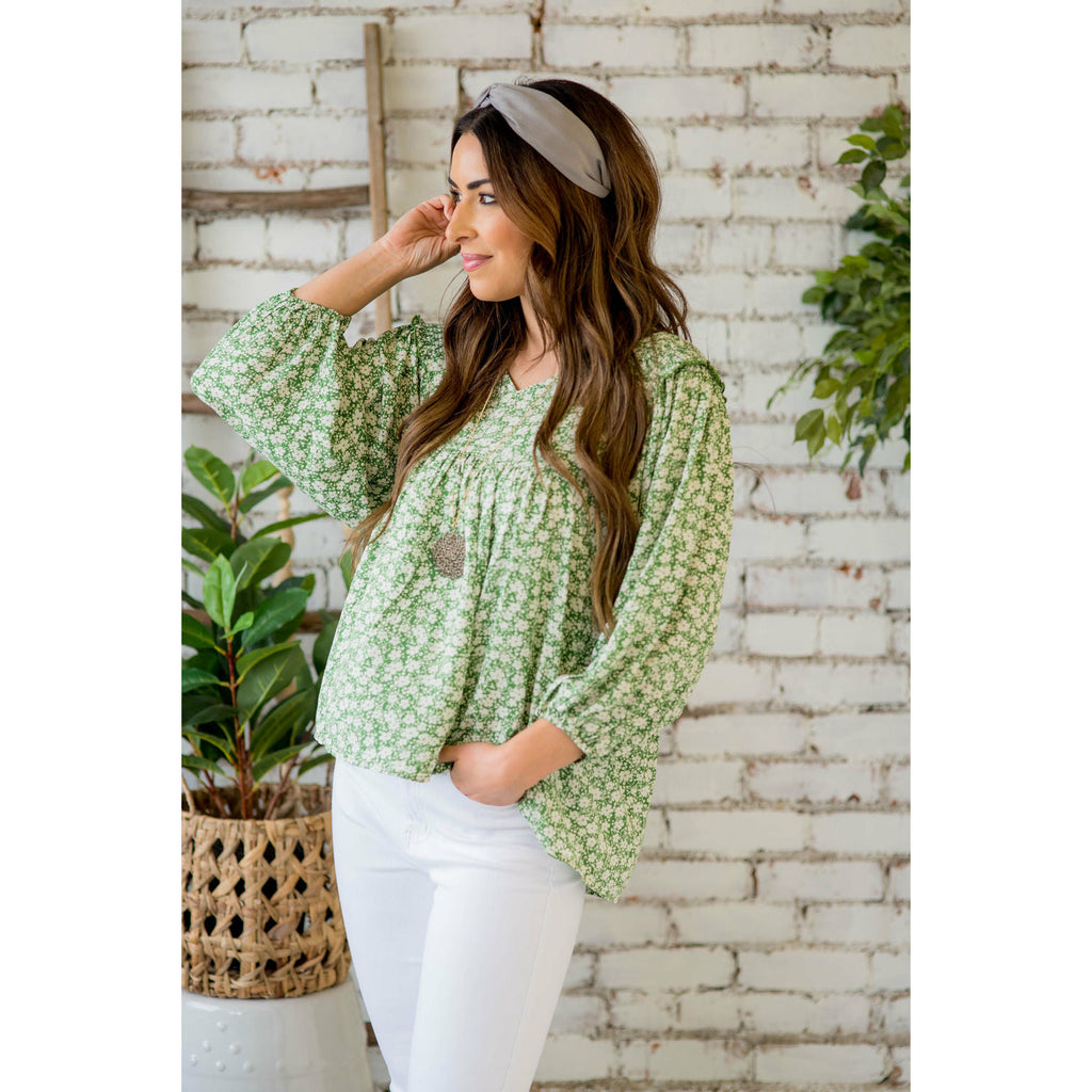 Field Of Daisies Bibbed Blouse - Betsey's Boutique Shop