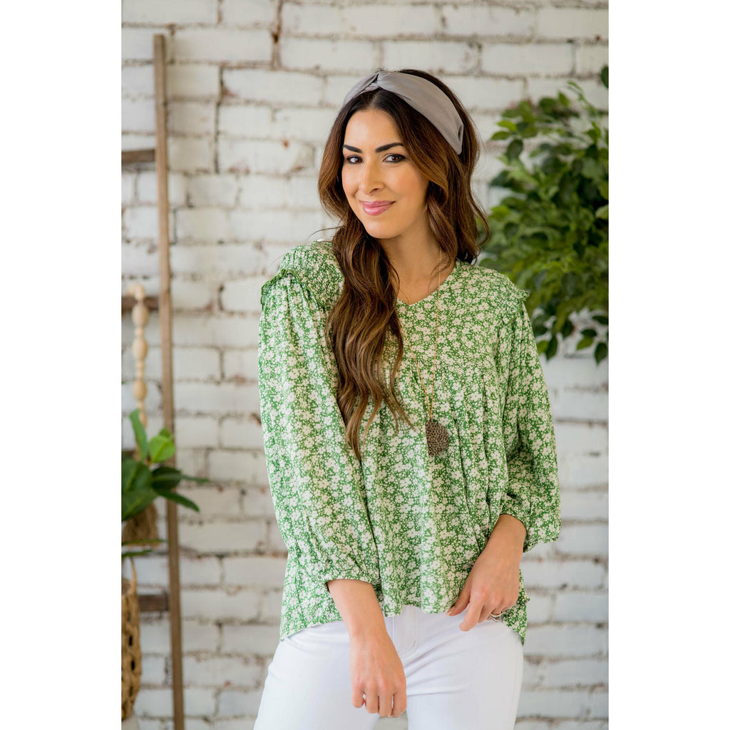 Field Of Daisies Bibbed Blouse - Betsey's Boutique Shop