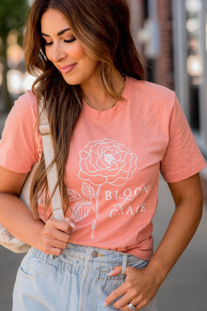 Bloom With Grace Heathered Graphic Tee - Betsey's Boutique Shop -