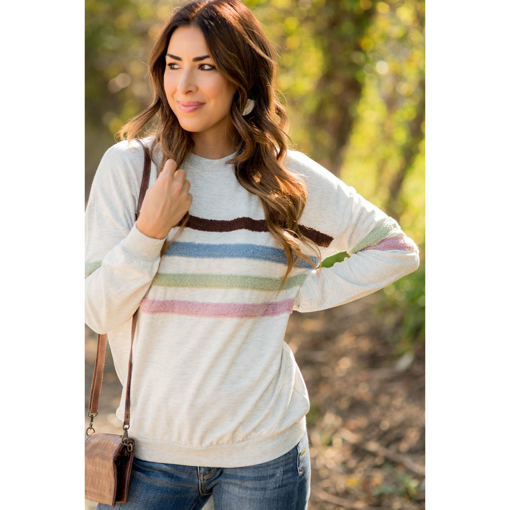 Terry Cloth Striped Long Sleeve Tee - Betsey's Boutique Shop