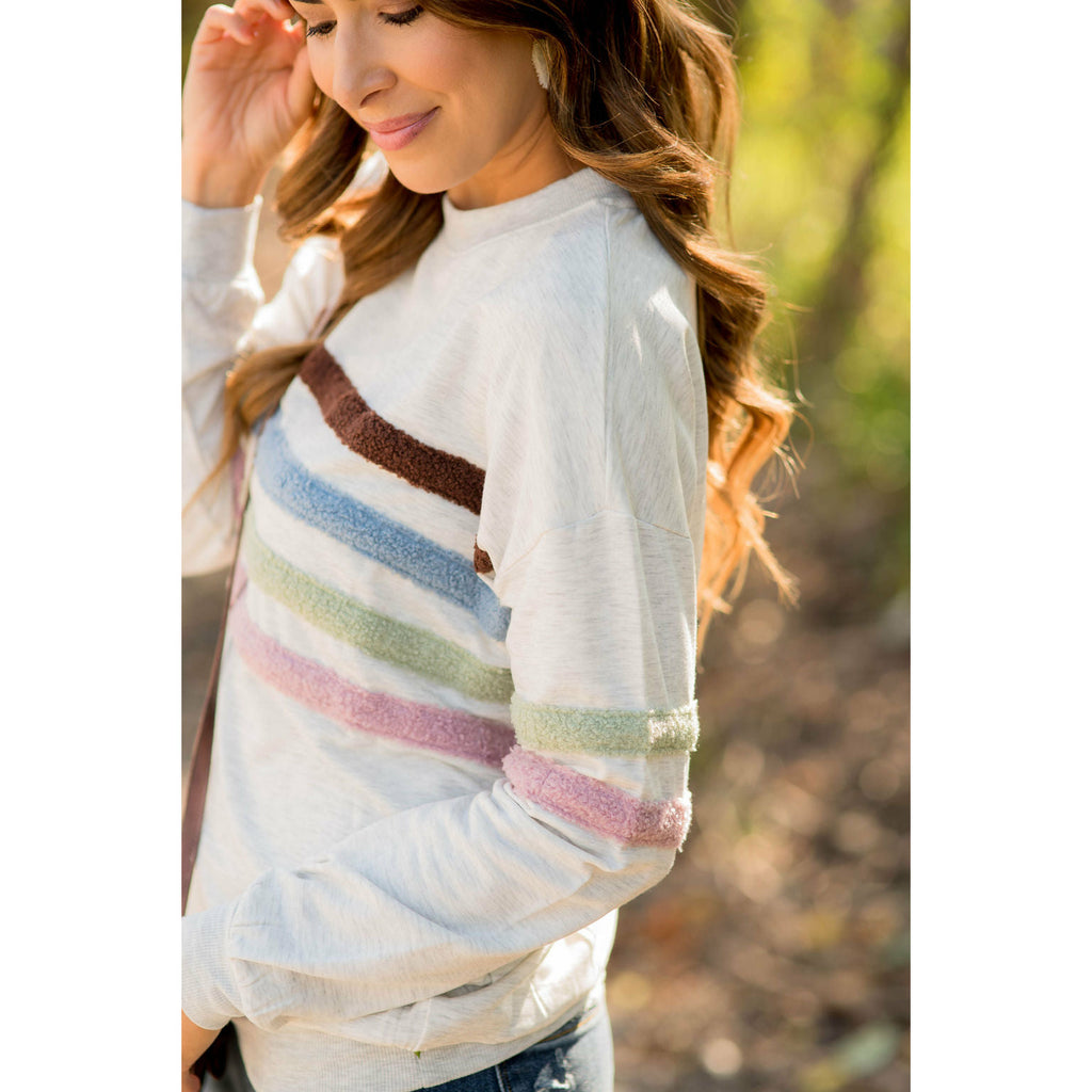 Terry Cloth Striped Long Sleeve Tee - Betsey's Boutique Shop