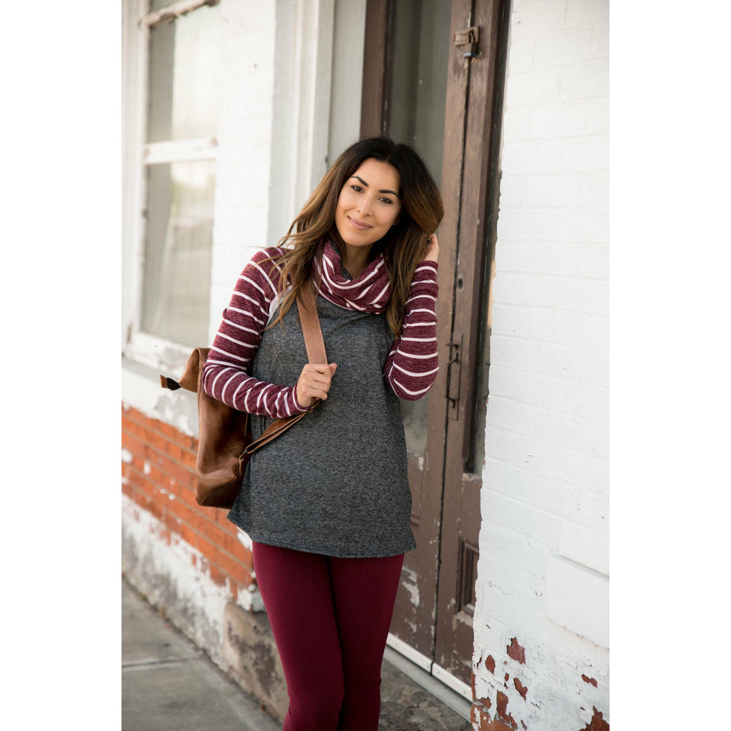 Burgundy Striped Charcoal Hoodie - Betsey's Boutique Shop - Shirts & Tops