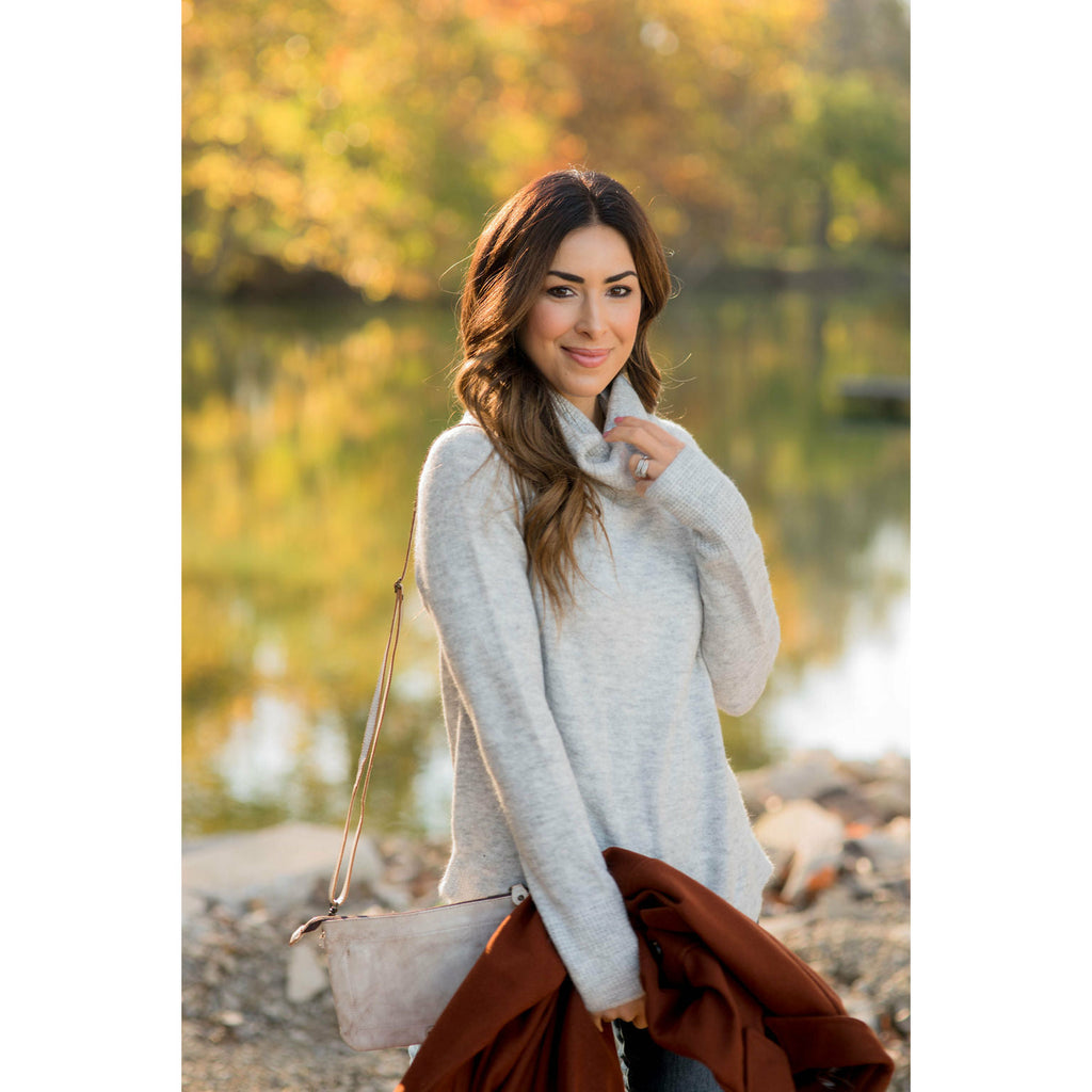 Detailed Waffle Cowl Neck Sweater - Betsey's Boutique Shop