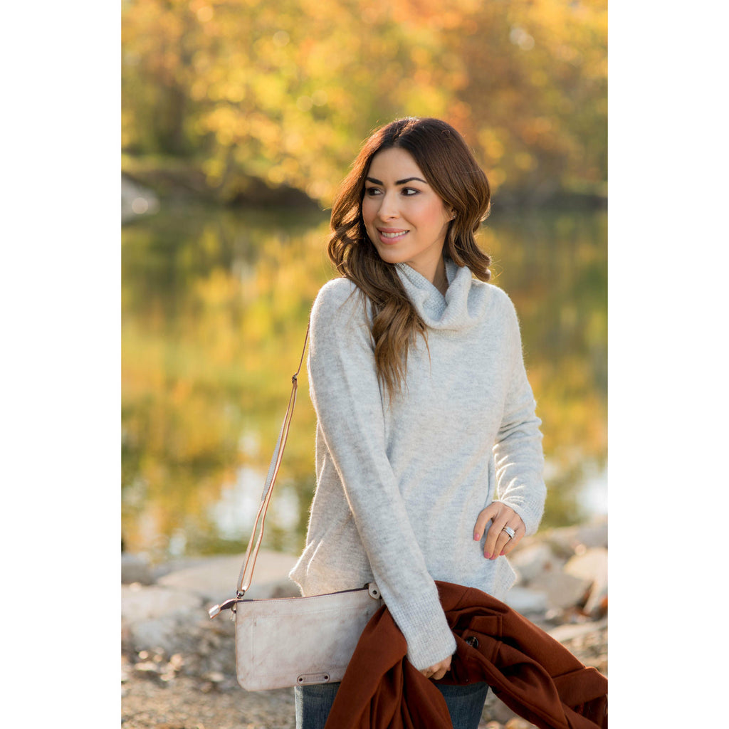 Detailed Waffle Cowl Neck Sweater - Betsey's Boutique Shop