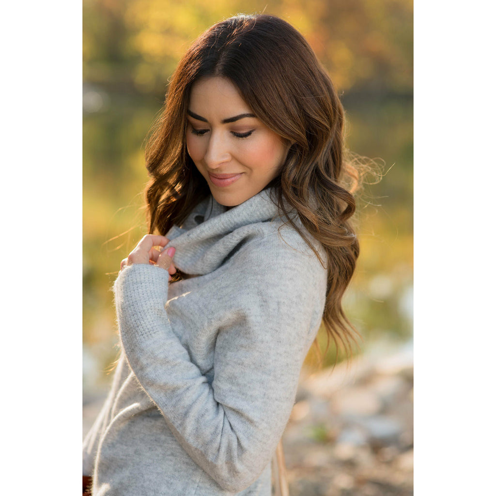 Detailed Waffle Cowl Neck Sweater - Betsey's Boutique Shop