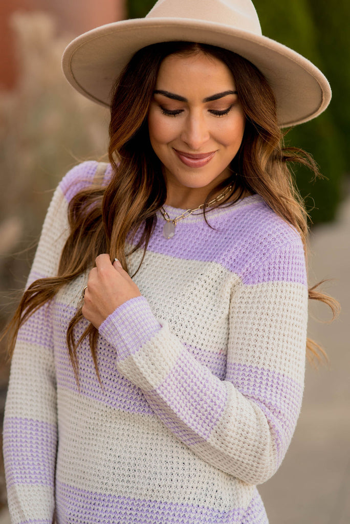 Knit Mixed Blocked Sweater - Betsey's Boutique Shop -