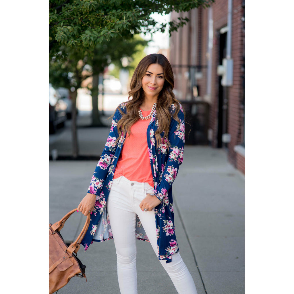 Floral Bouquet Printed Tunic Cardigan - Betsey's Boutique Shop