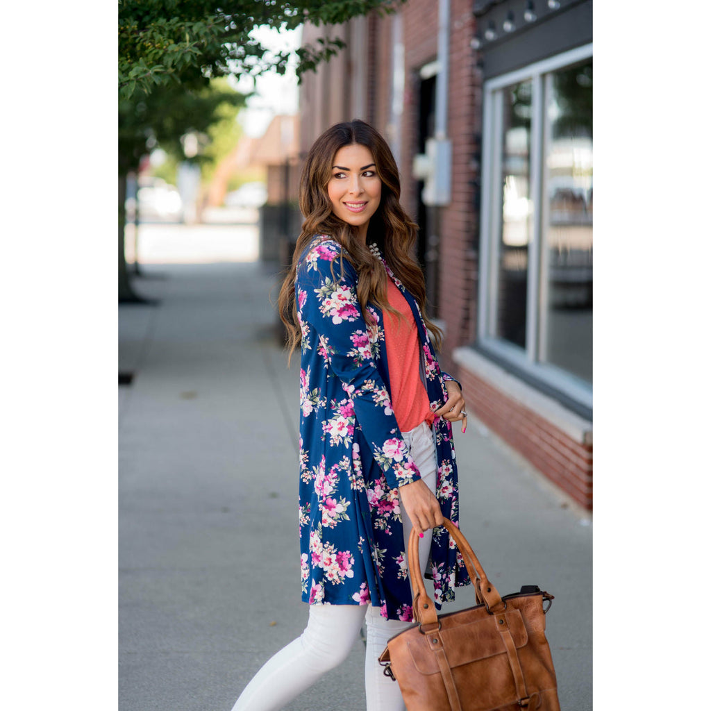 Floral Bouquet Printed Tunic Cardigan - Betsey's Boutique Shop