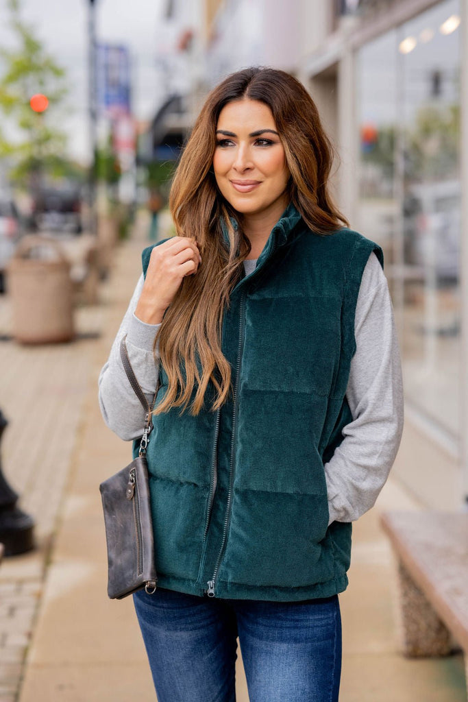 Velvety Soft Corded Puffer Vest - Betsey's Boutique Shop -