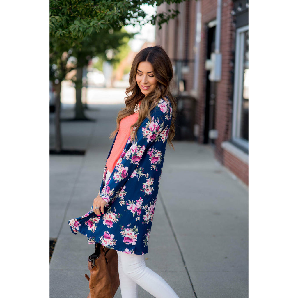 Floral Bouquet Printed Tunic Cardigan - Betsey's Boutique Shop