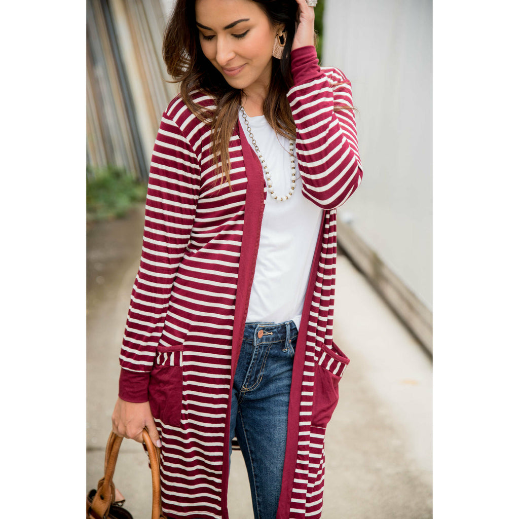 Striped Pocket Accent Cardigan - Betsey's Boutique Shop