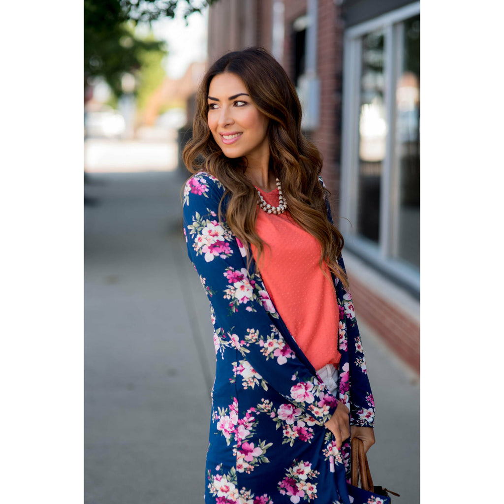 Floral Bouquet Printed Tunic Cardigan - Betsey's Boutique Shop