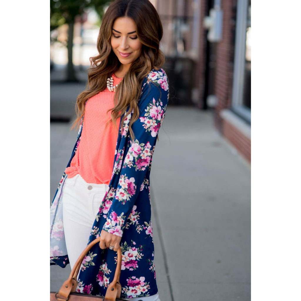 Floral Bouquet Printed Tunic Cardigan - Betsey's Boutique Shop