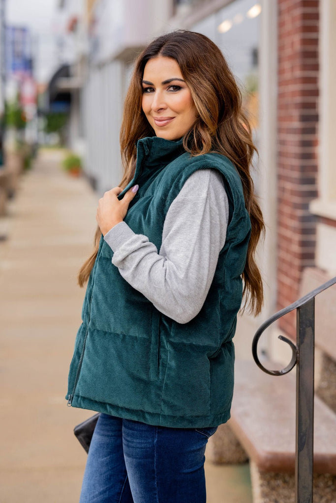 Velvety Soft Corded Puffer Vest - Betsey's Boutique Shop -