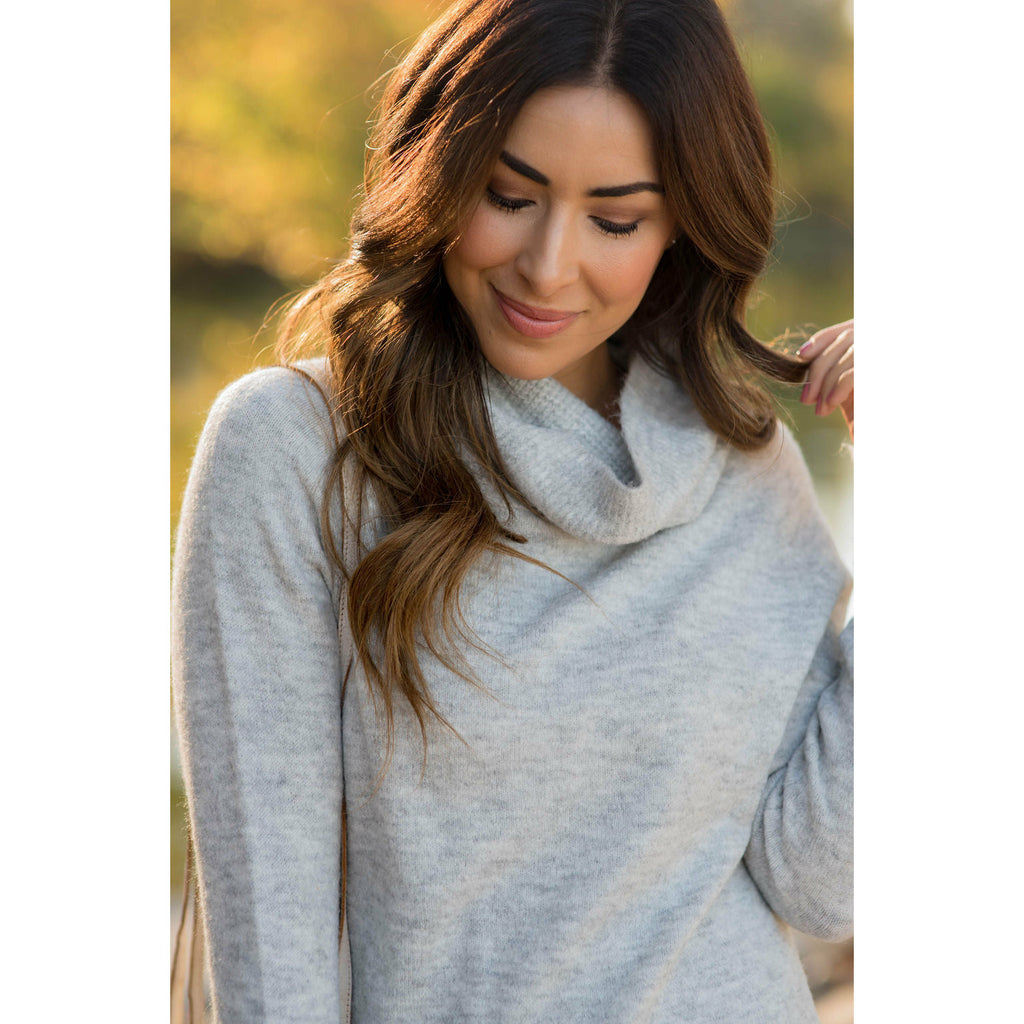 Detailed Waffle Cowl Neck Sweater - Betsey's Boutique Shop