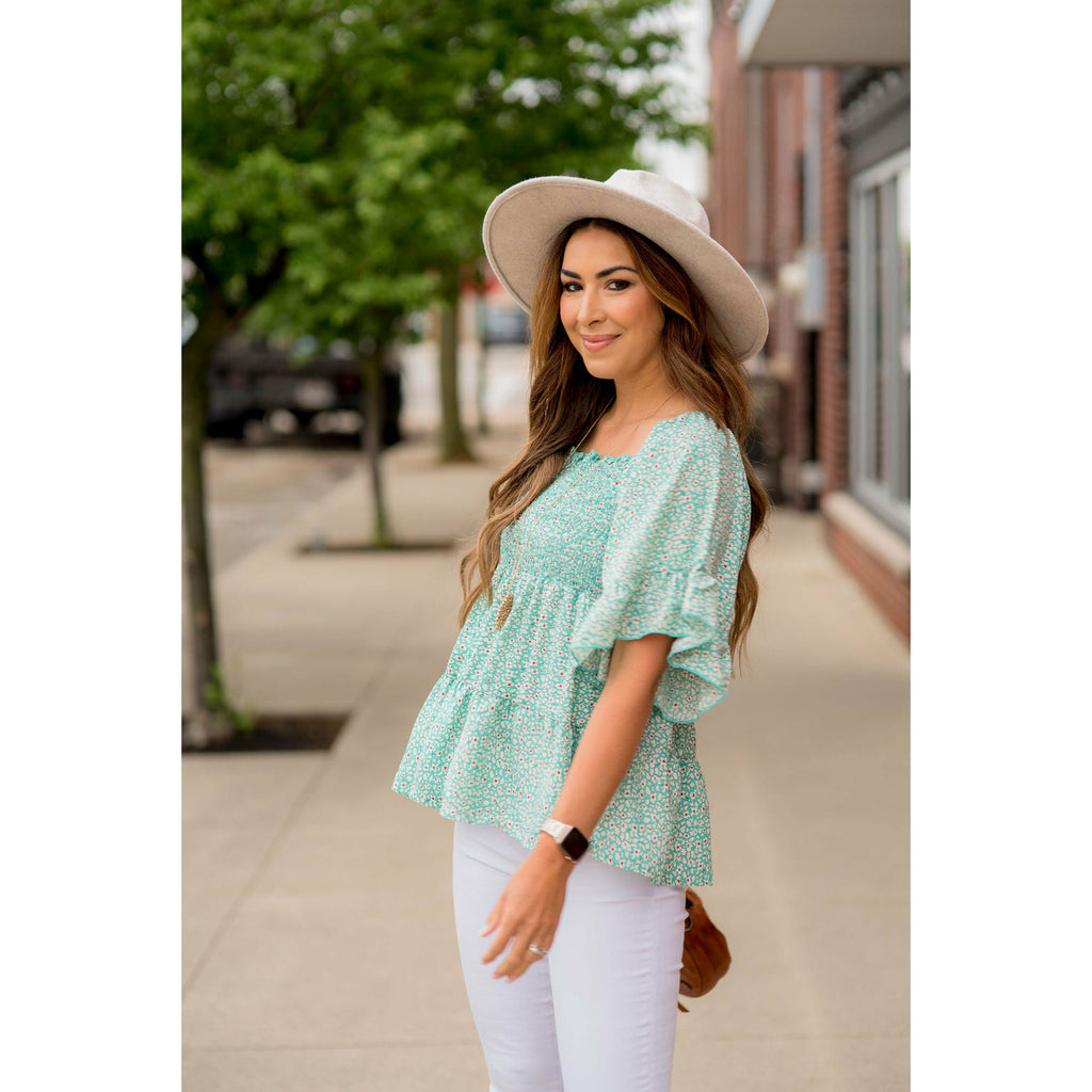 Blooming Ruffles Smocked Peplum Blouse - Betsey's Boutique Shop