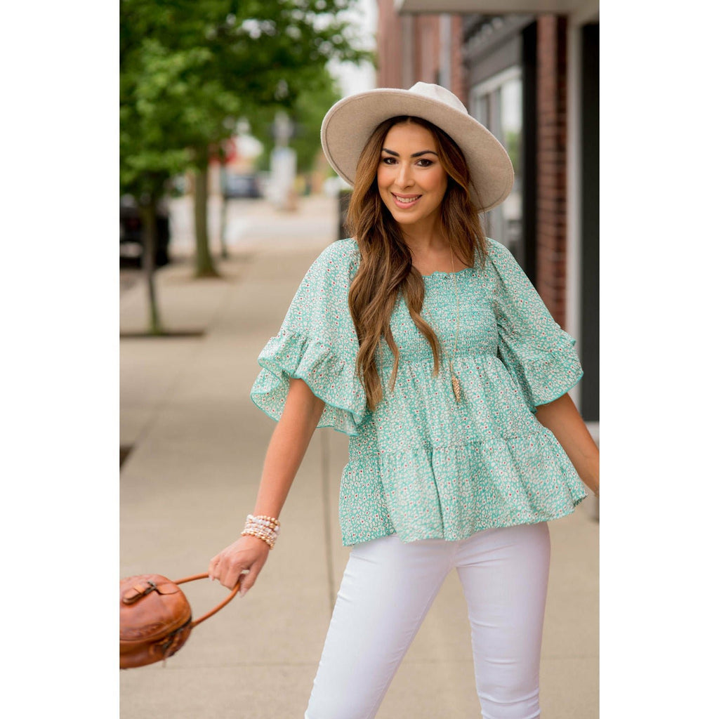 Blooming Ruffles Smocked Peplum Blouse - Betsey's Boutique Shop