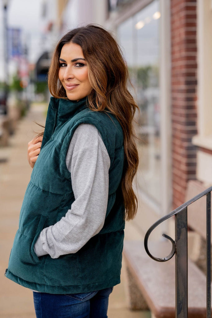 Velvety Soft Corded Puffer Vest - Betsey's Boutique Shop -