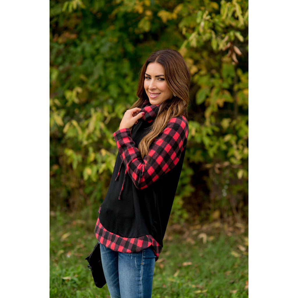 Buffalo Check Cowl Neck Long Tee - Betsey's Boutique Shop