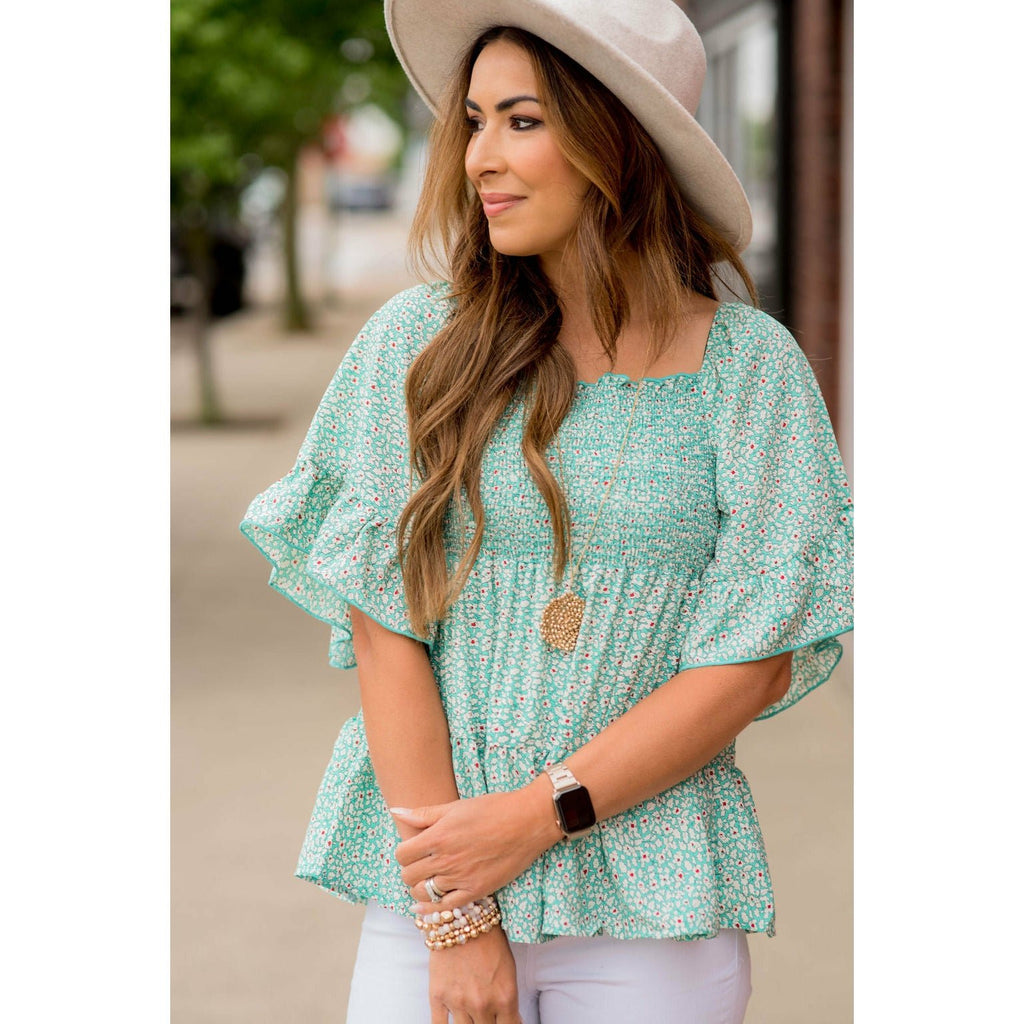 Blooming Ruffles Smocked Peplum Blouse - Betsey's Boutique Shop