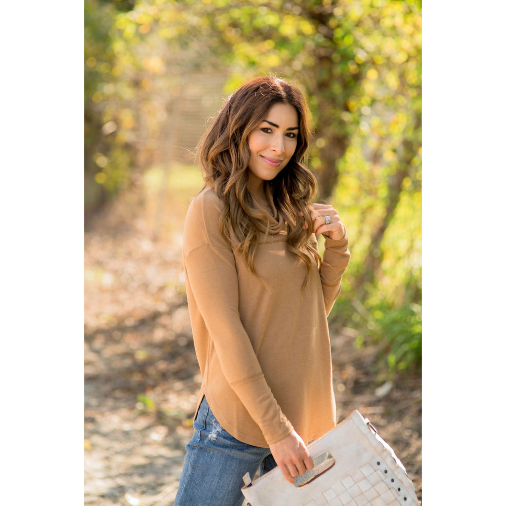 Raw Stitched Cowl Neck - Betsey's Boutique Shop