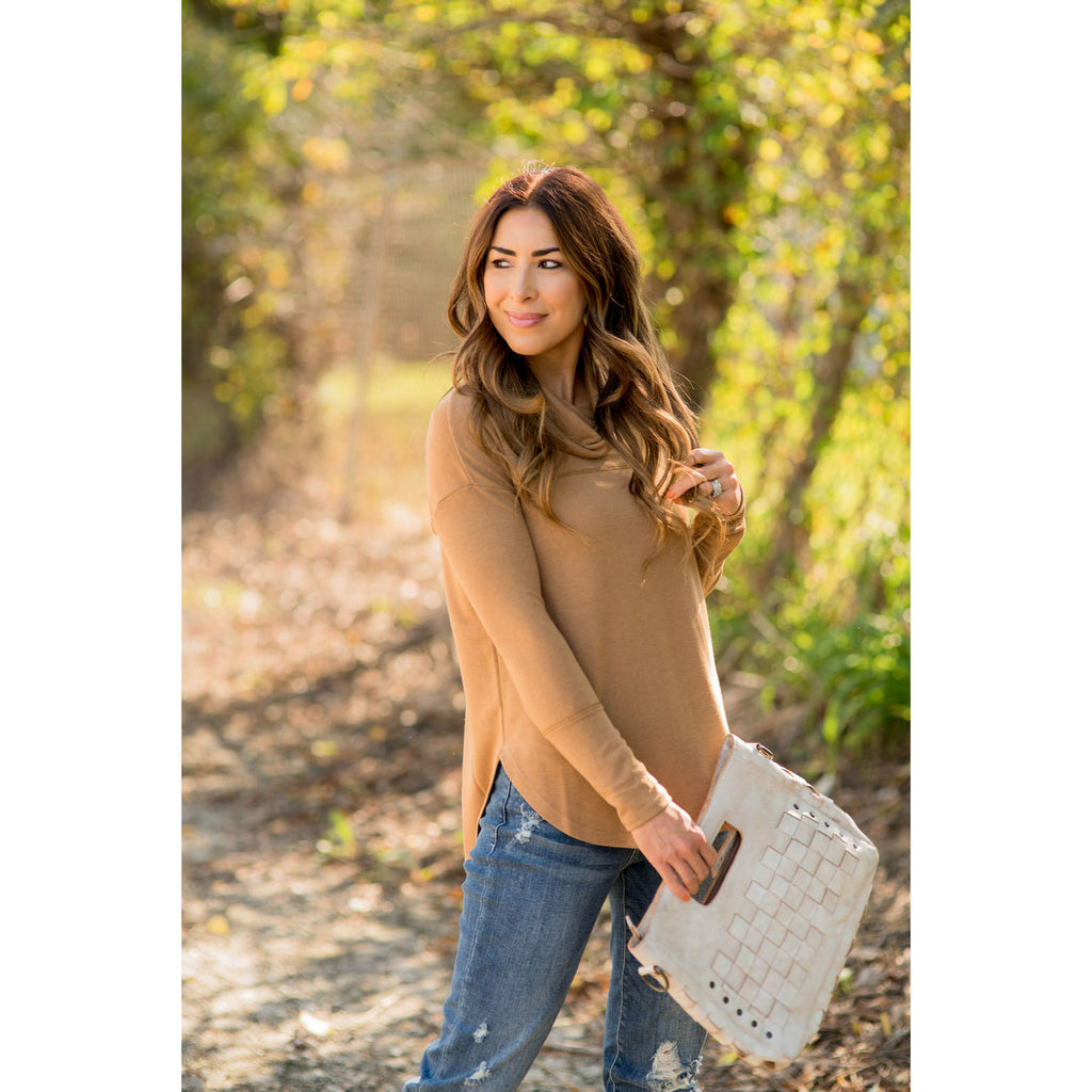 Raw Stitched Cowl Neck - Betsey's Boutique Shop