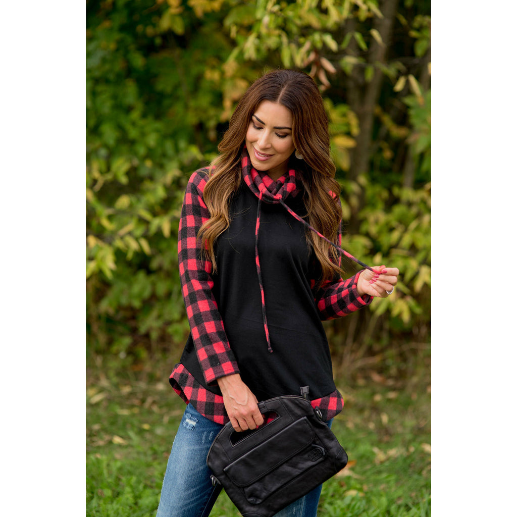 Buffalo Check Cowl Neck Long Tee - Betsey's Boutique Shop