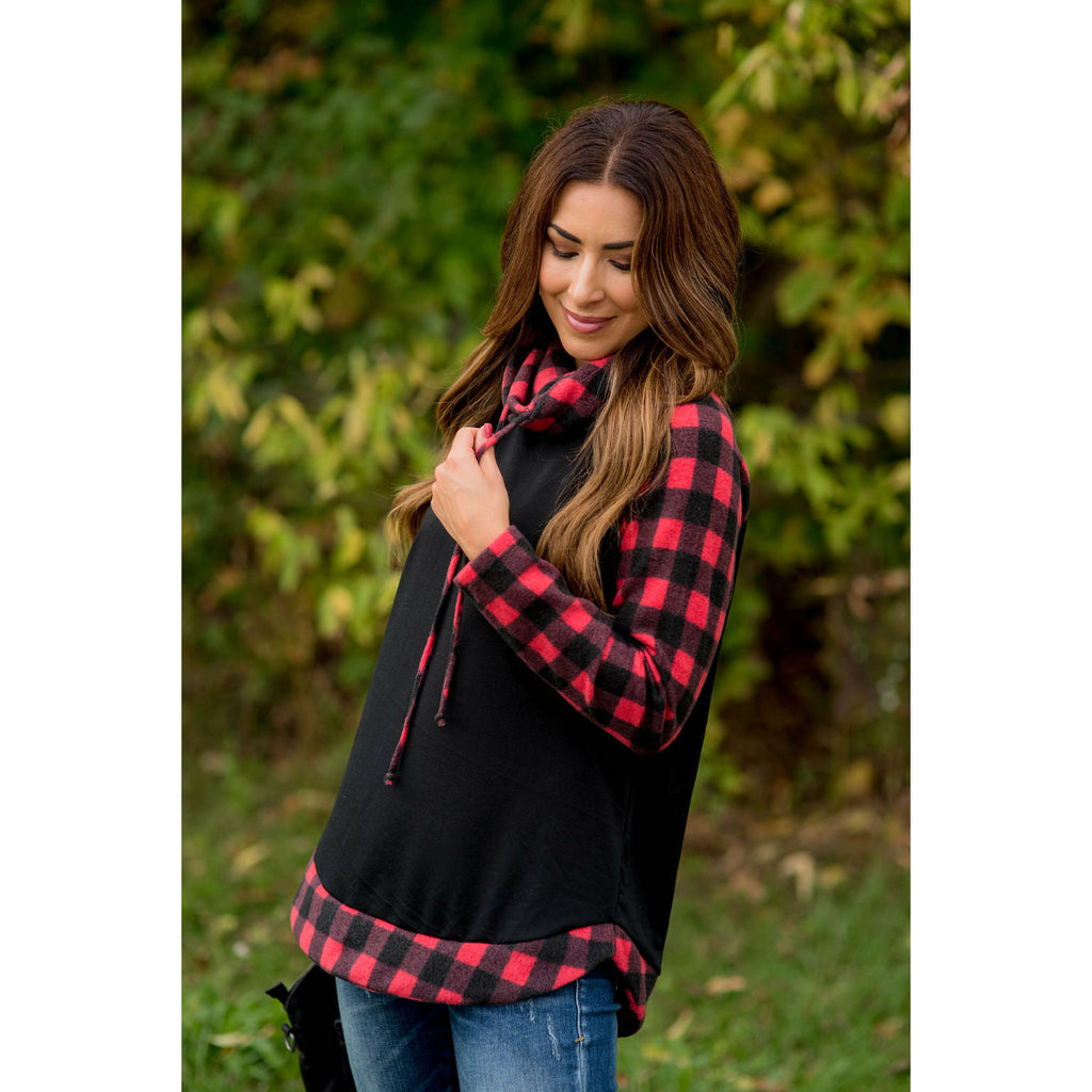 Buffalo Check Cowl Neck Long Tee - Betsey's Boutique Shop