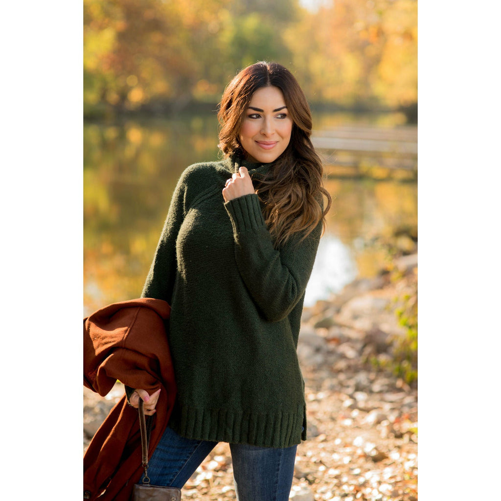 Ribbed Cowl Neck Sweater - Betsey's Boutique Shop - Outerwear