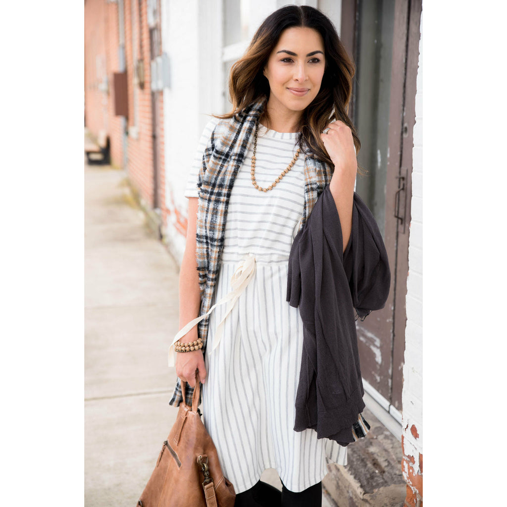 Grey Striped Dress - Betsey's Boutique Shop