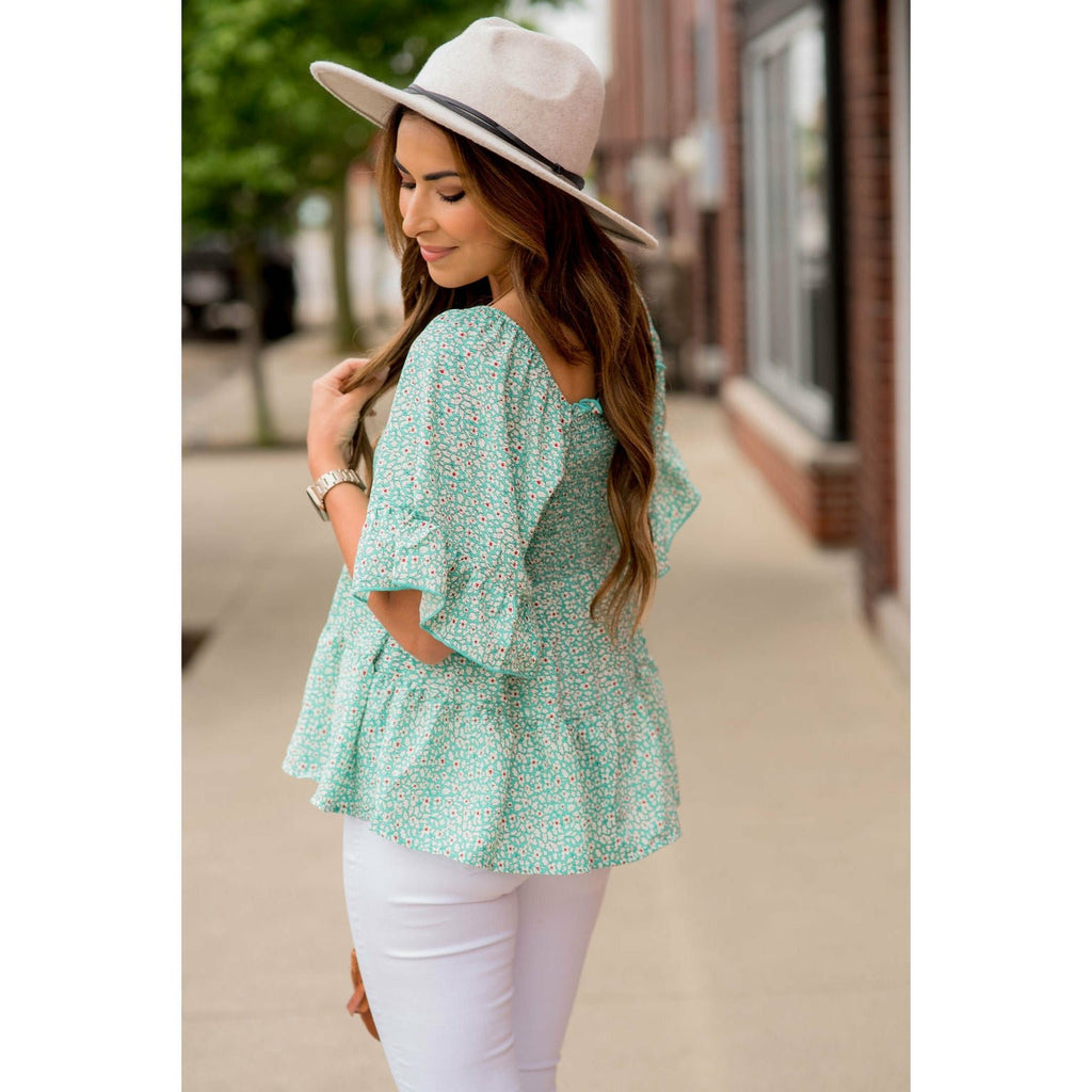 Blooming Ruffles Smocked Peplum Blouse - Betsey's Boutique Shop