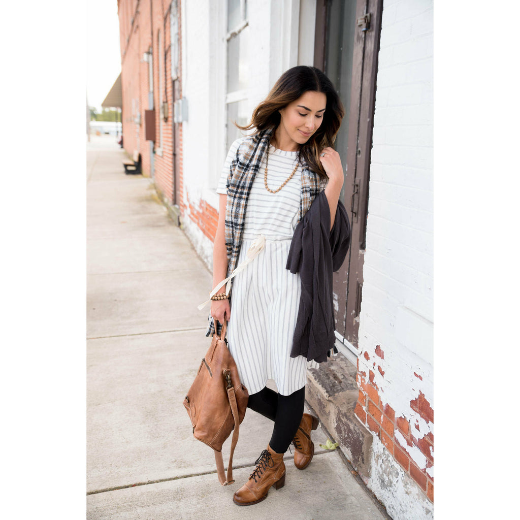 Grey Striped Dress - Betsey's Boutique Shop