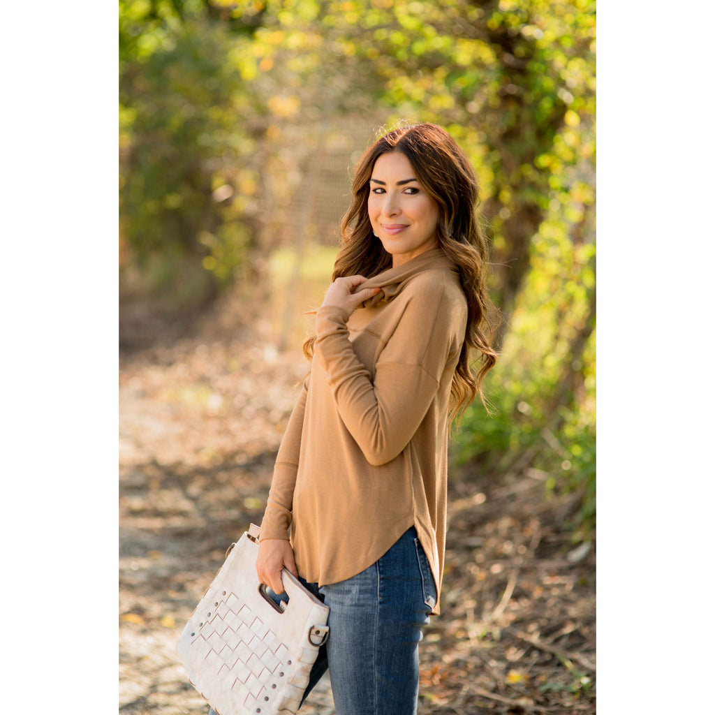 Raw Stitched Cowl Neck - Betsey's Boutique Shop