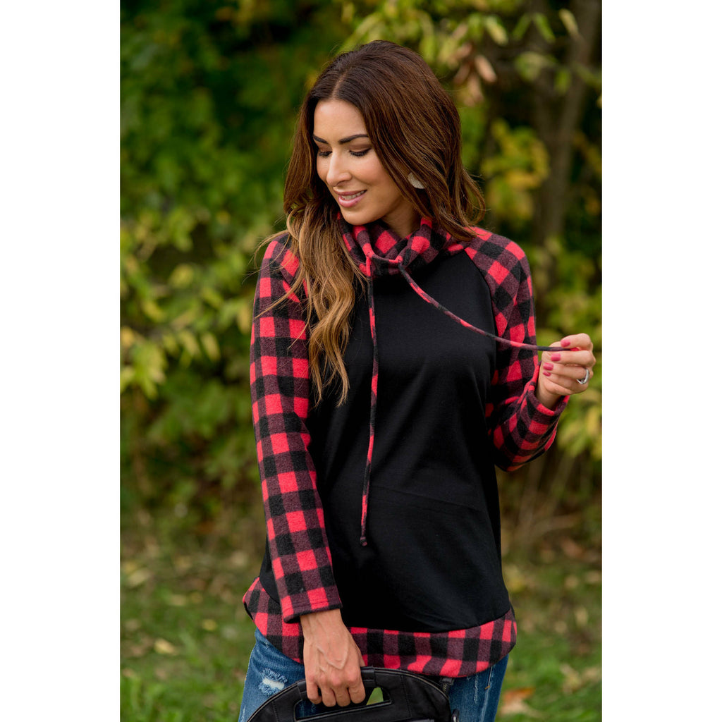 Buffalo Check Cowl Neck Long Tee - Betsey's Boutique Shop