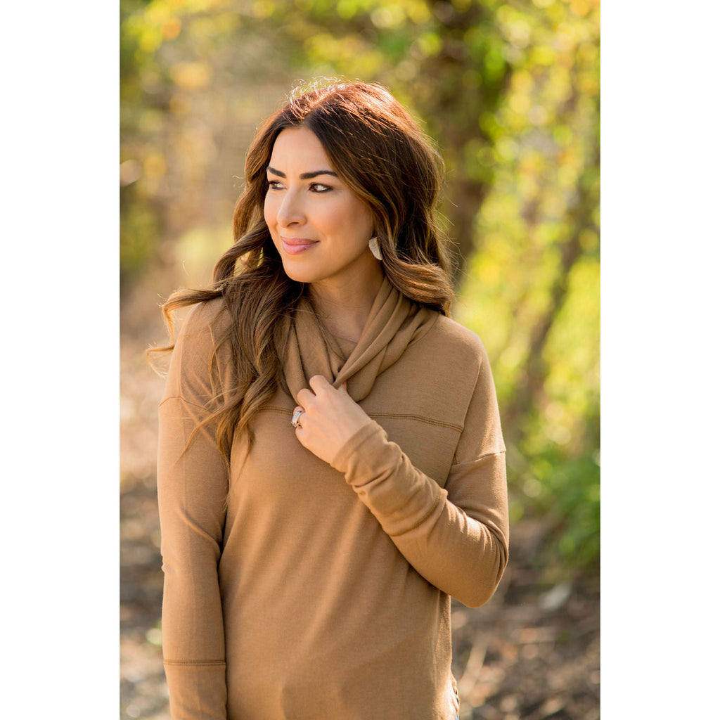 Raw Stitched Cowl Neck - Betsey's Boutique Shop