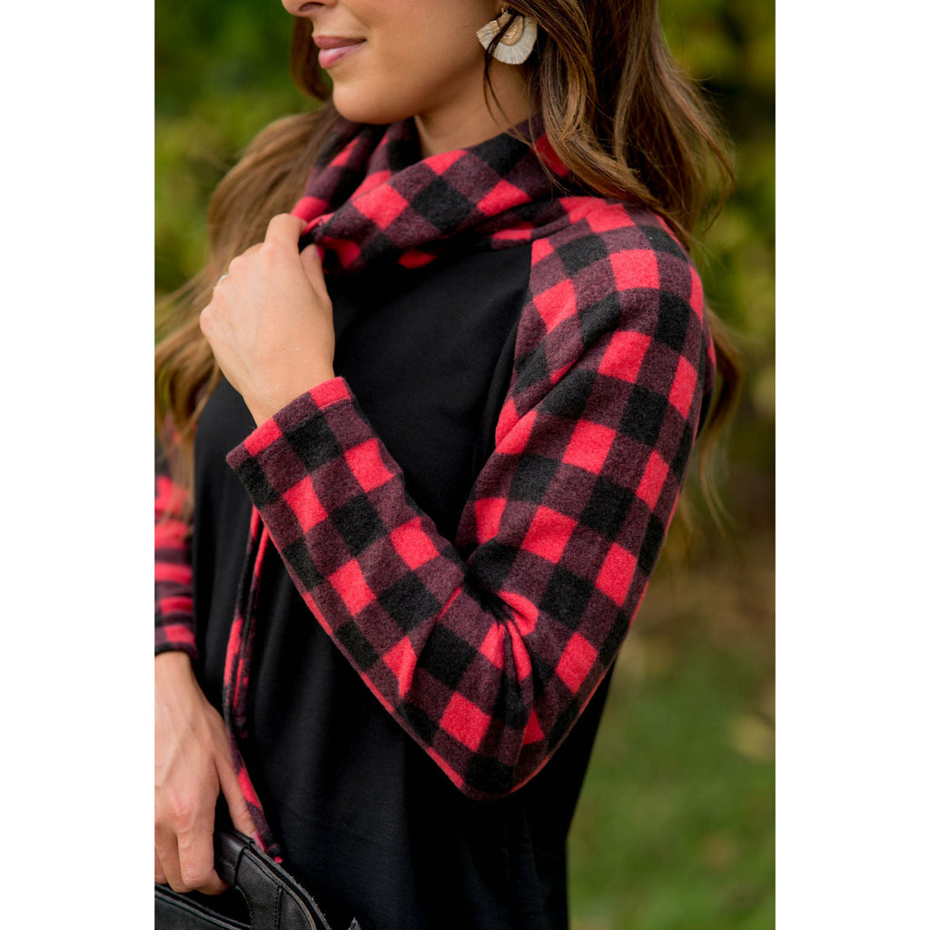 Buffalo Check Cowl Neck Long Tee - Betsey's Boutique Shop