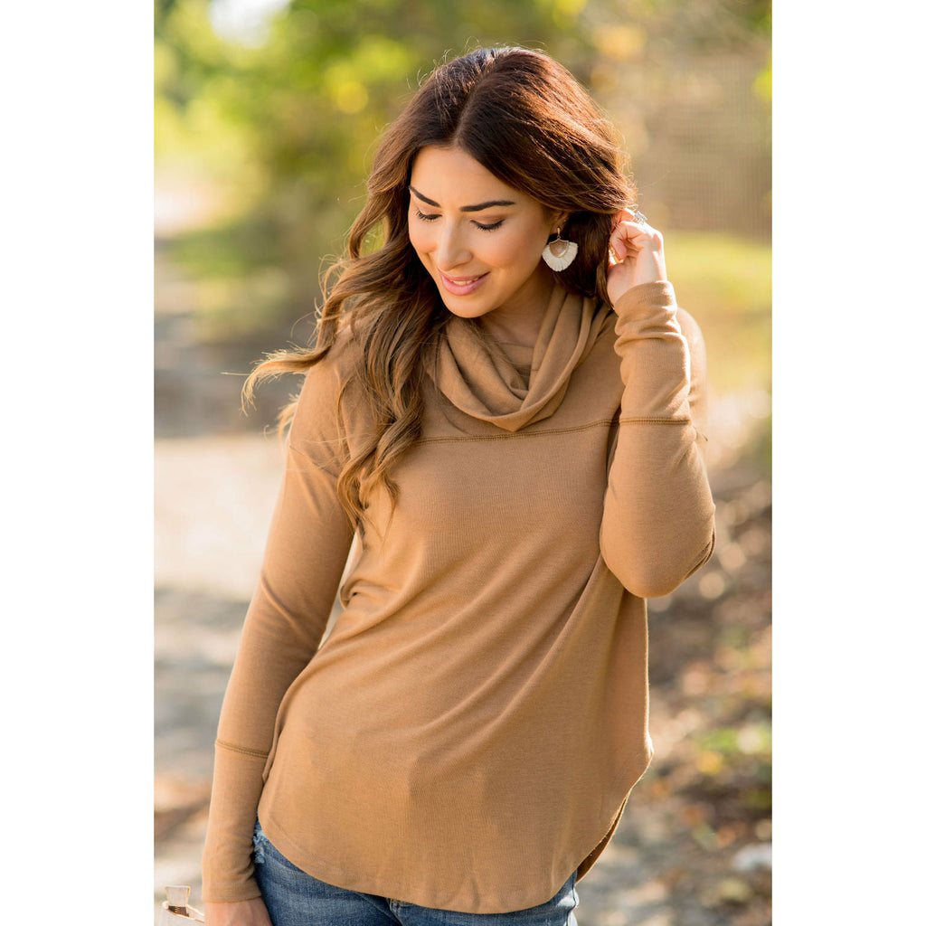 Raw Stitched Cowl Neck - Betsey's Boutique Shop