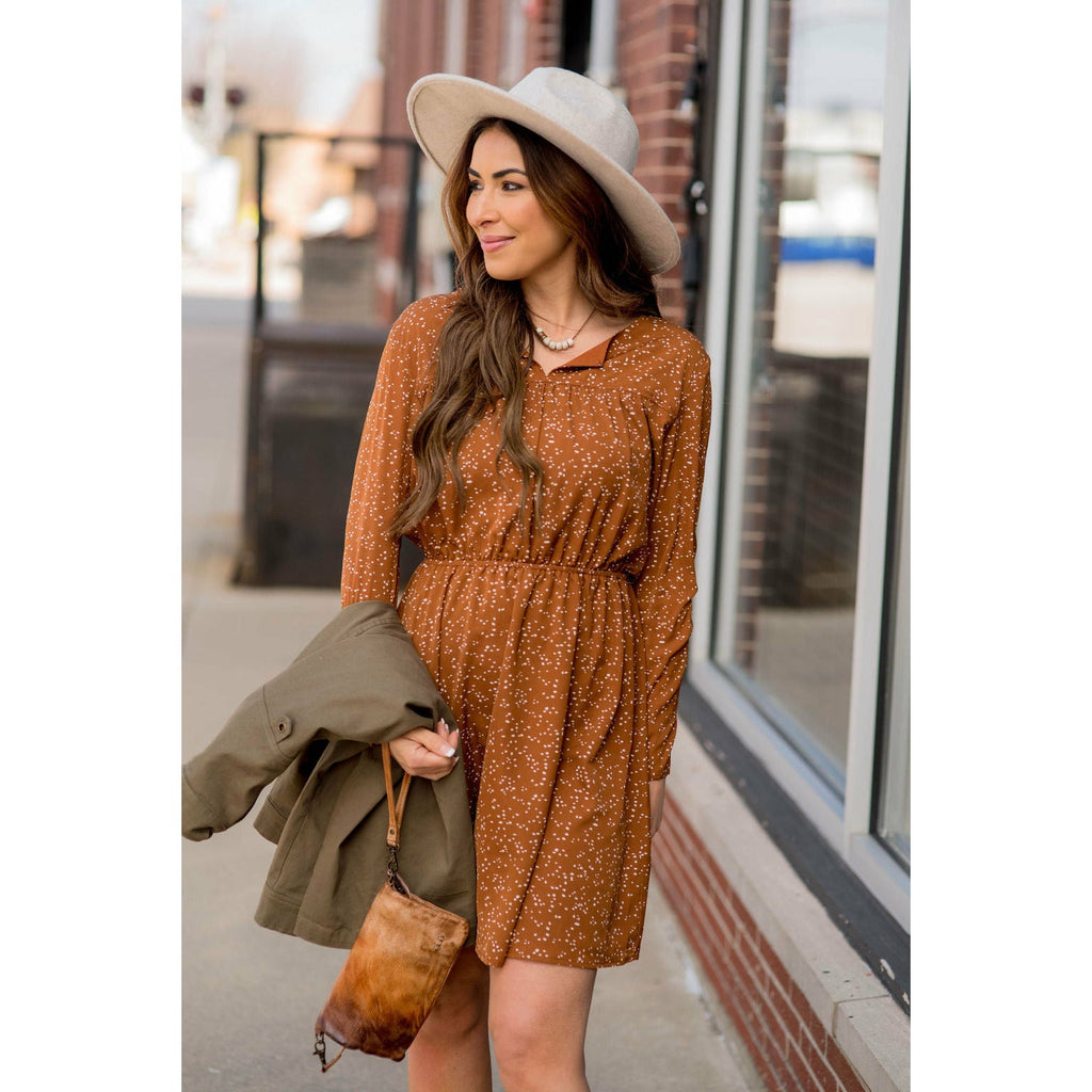 Endearingly Speckled Long Sleeve Dress - Betsey's Boutique Shop - Dresses