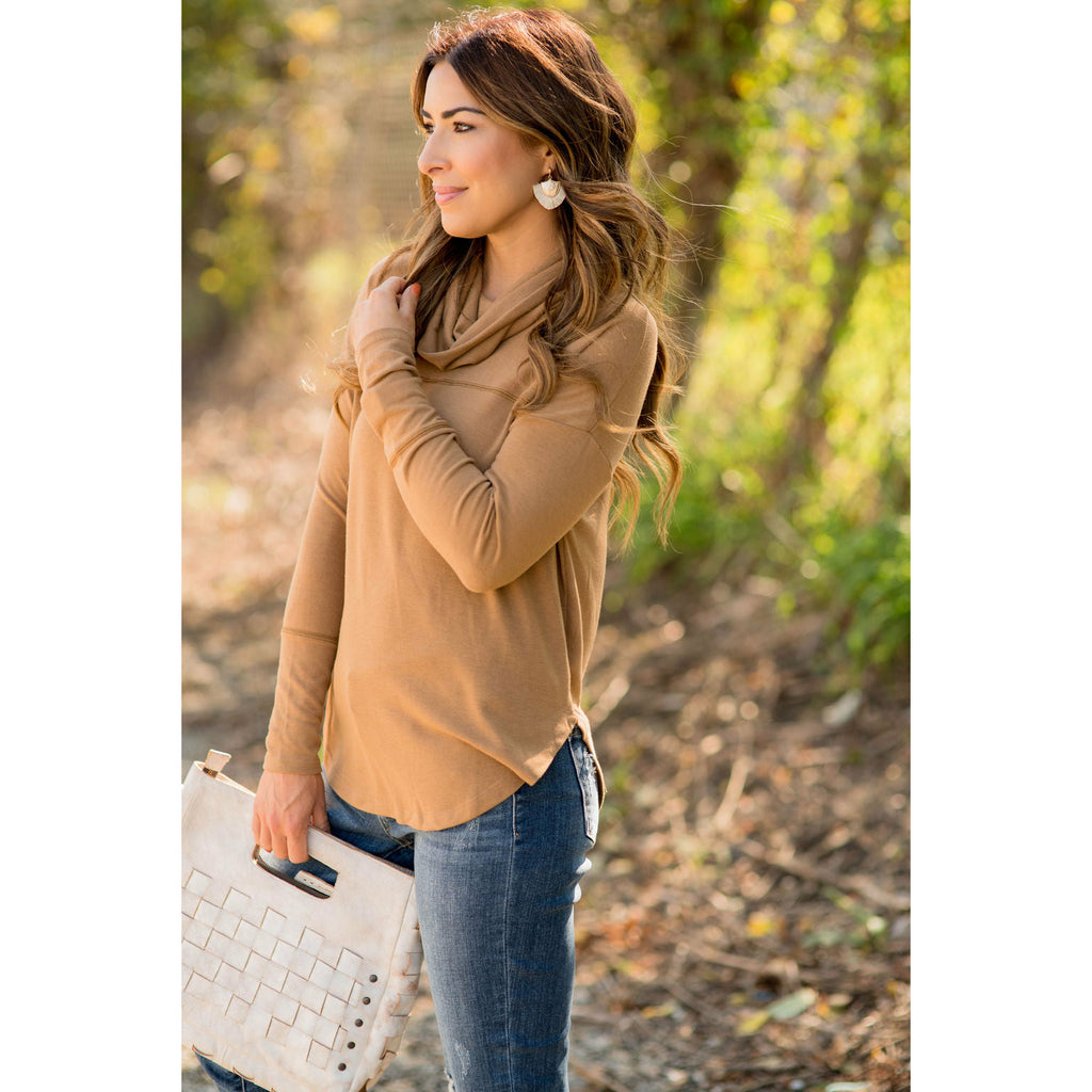 Raw Stitched Cowl Neck - Betsey's Boutique Shop