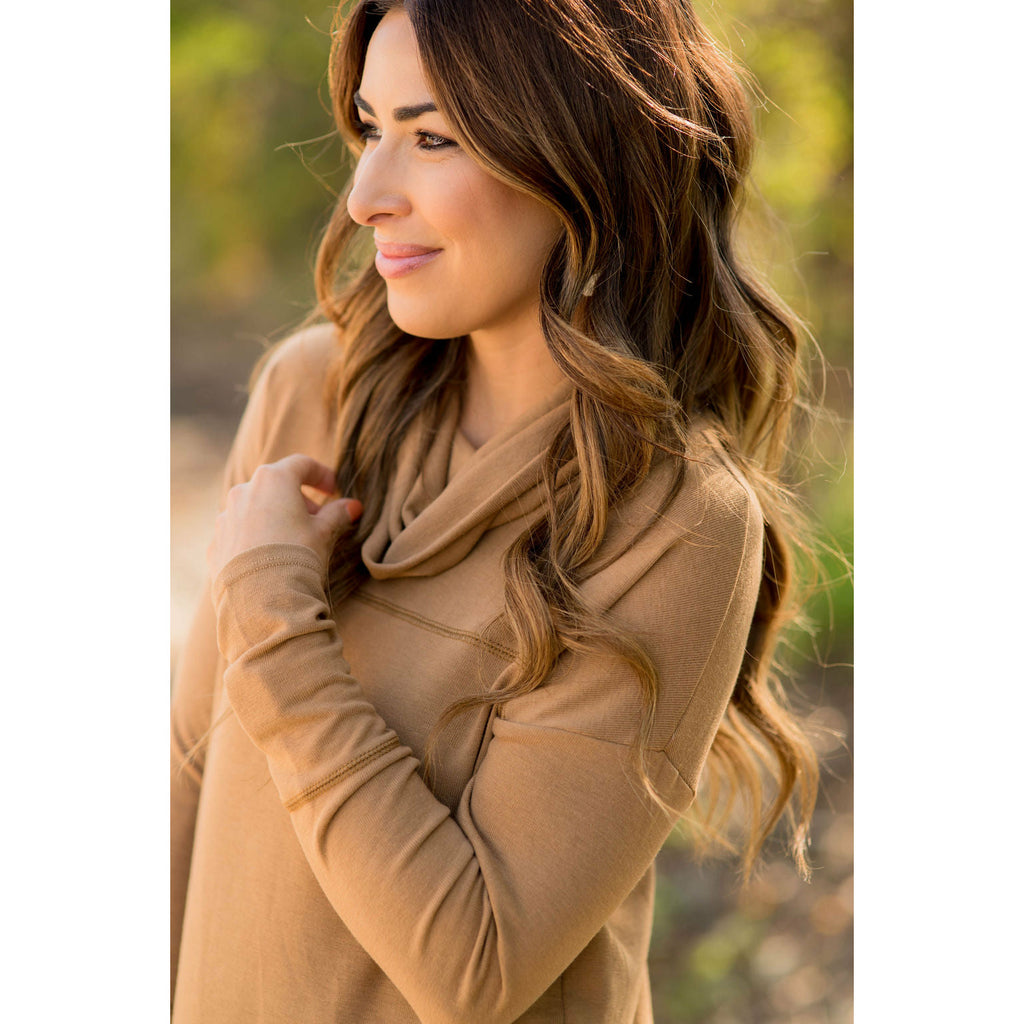 Raw Stitched Cowl Neck - Betsey's Boutique Shop