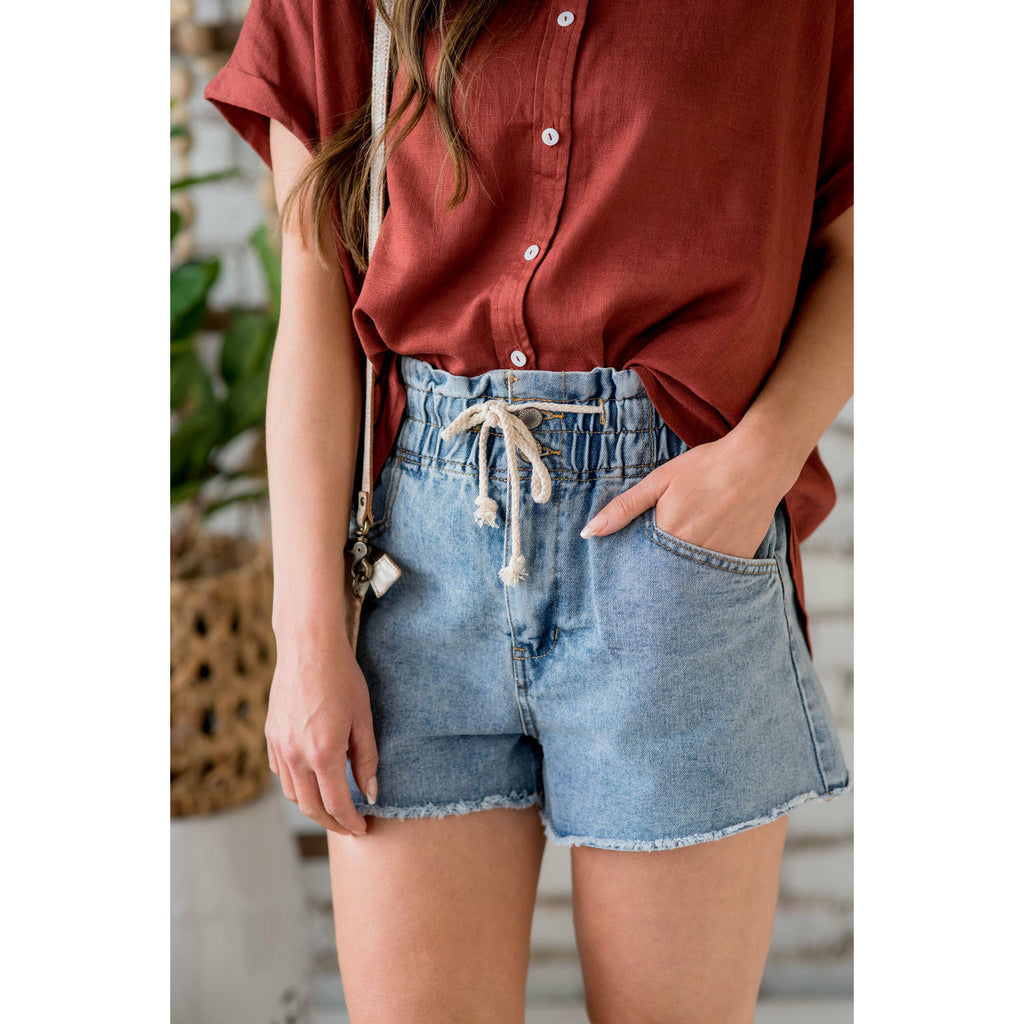 Frayed Bottom Tie Denim Shorts - Betsey's Boutique Shop