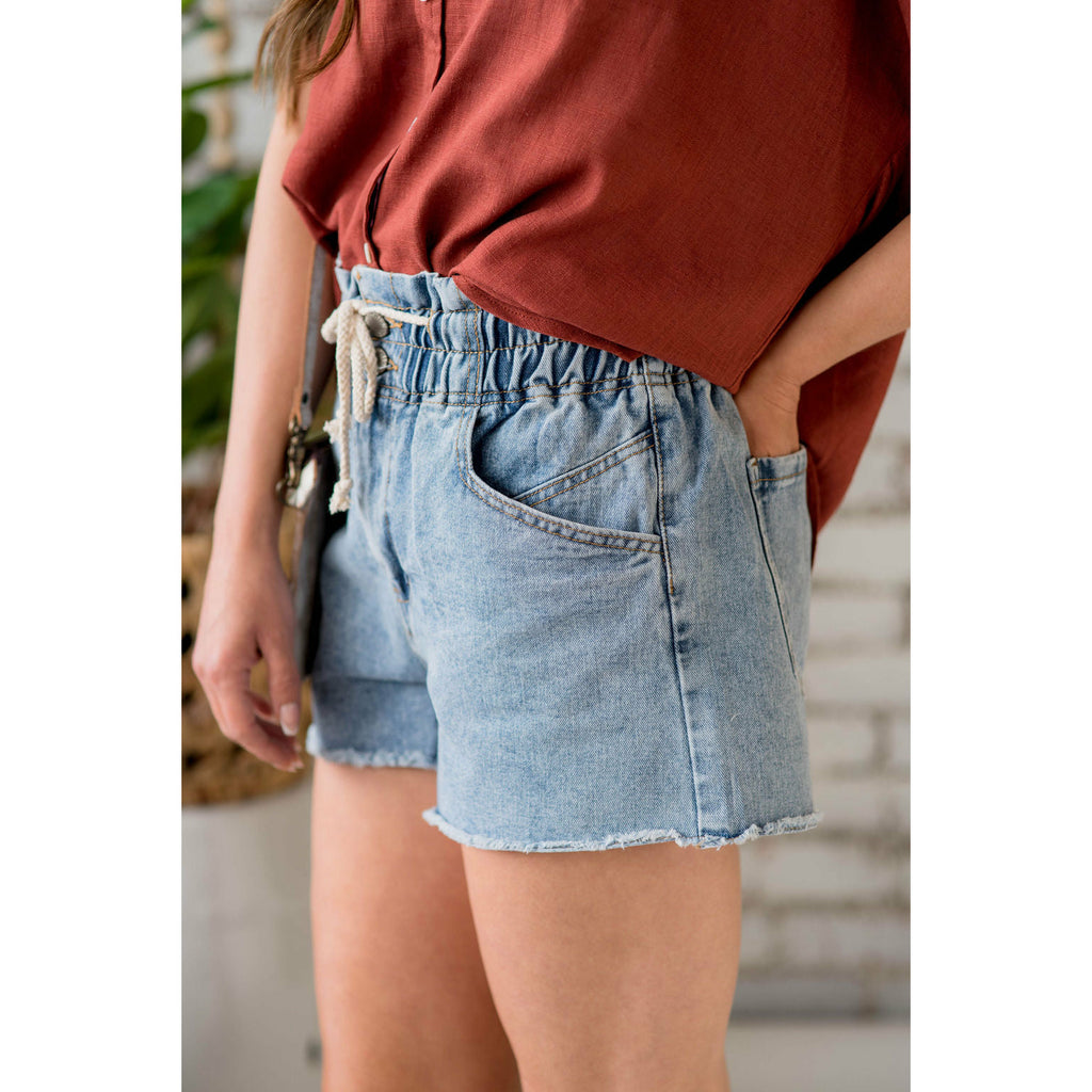 Frayed Bottom Tie Denim Shorts - Betsey's Boutique Shop